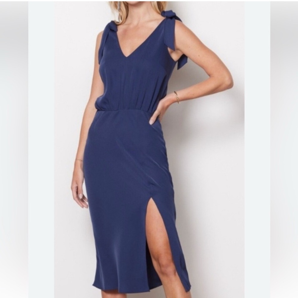 Evereve Navy Midi Dress with Side Slit